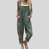Olive Green Fabric Jumpsuit with Floral Trim
