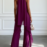 Top Elegantný Bez Rukávov Fialový S Nohavicami Set Dva Kusy