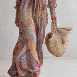 Maxi šaty z chiffon s paisley vzorom a výstrihom do V