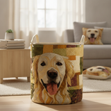 Šťastný zlatý retriever prádlo košík