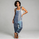 Modrá boho patchwork látková kombinéza